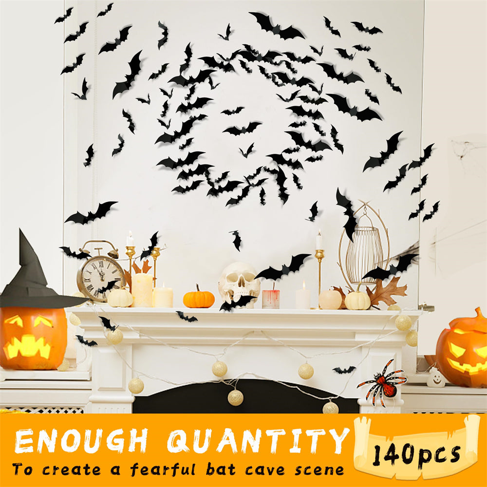 BLACK BAT STICKERS - 3D Halloween Wall Decor