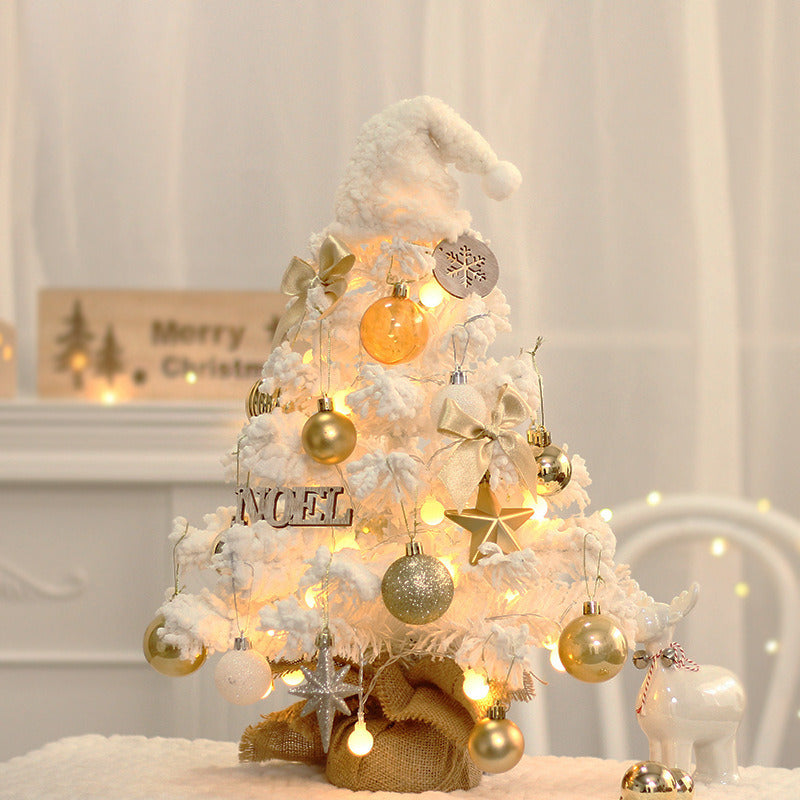 Tabletop Christmas Tree Small Mini Christmas Tree for Table Top;  Artificial Snow Flocked with Xmas Ornaments;  Gold Christmas Decorations for Home Office Apartment