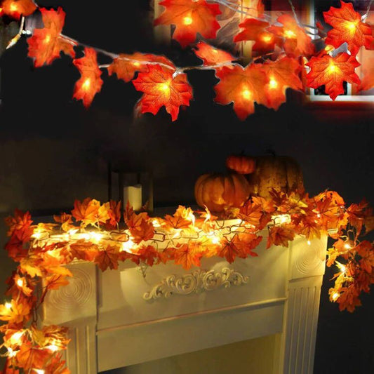 FALL MAPLE LEAF GARLAND STRING LIGHTS - LED (4-PACK)