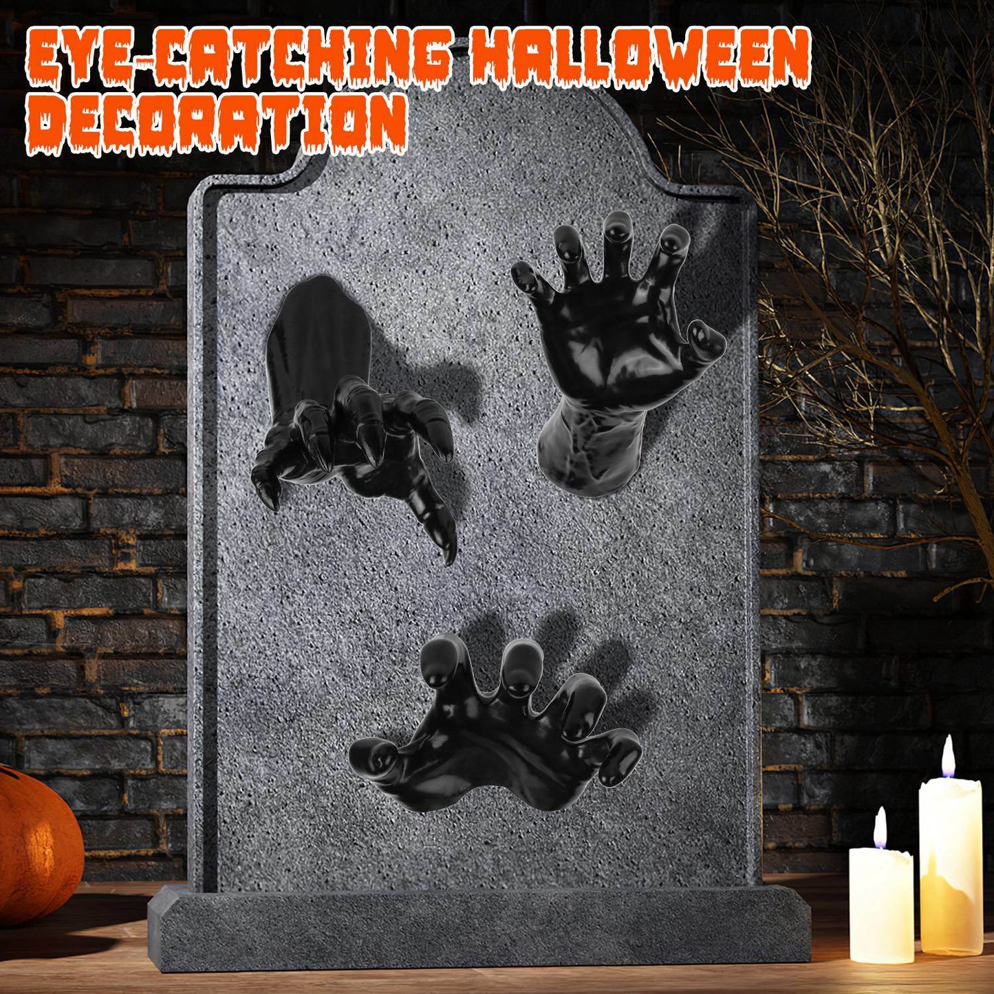 CREEPY REACHING HANDS WITH LIGHTED CANDLES - Halloween Wall Decor