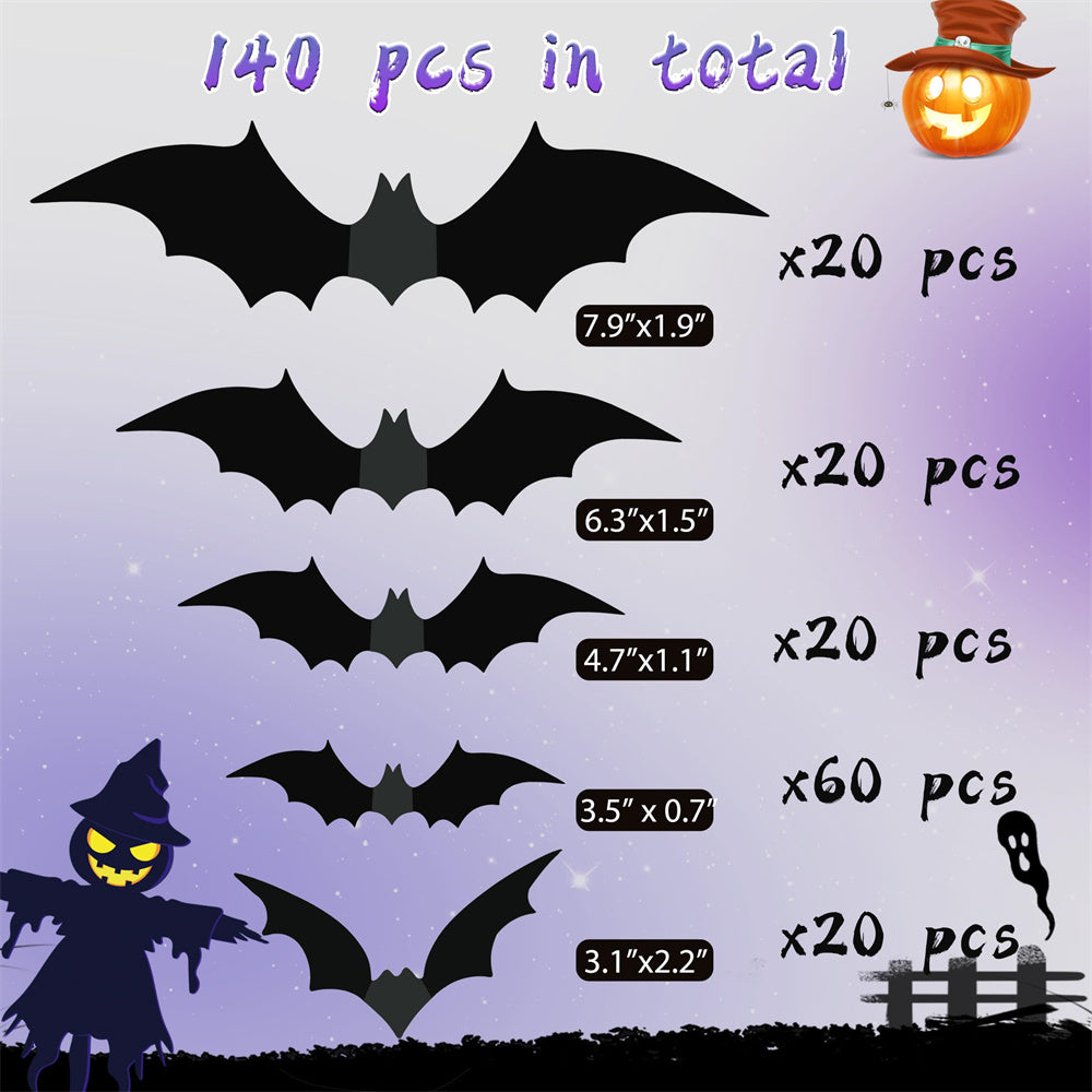 BLACK BAT STICKERS - 3D Halloween Wall Decor