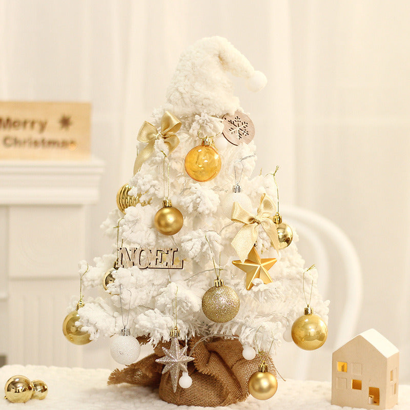 Tabletop Christmas Tree Small Mini Christmas Tree for Table Top;  Artificial Snow Flocked with Xmas Ornaments;  Gold Christmas Decorations for Home Office Apartment