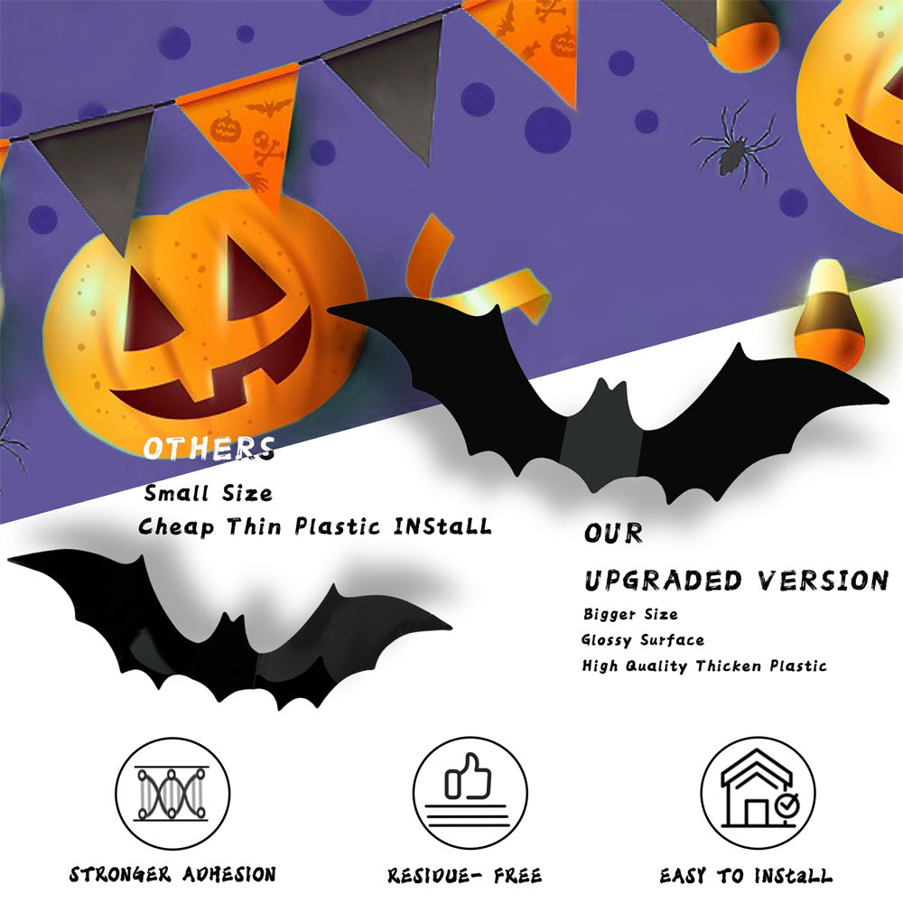 BLACK BAT STICKERS - 3D Halloween Wall Decor