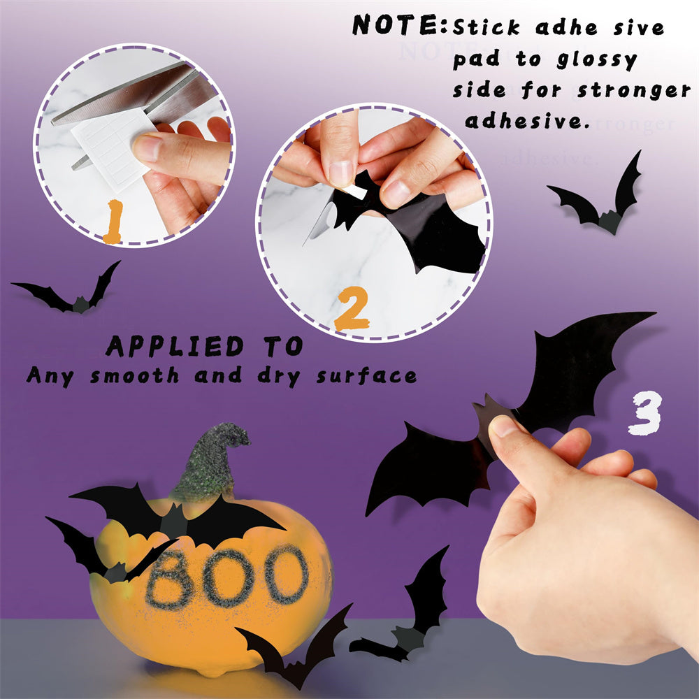 BLACK BAT STICKERS - 3D Halloween Wall Decor