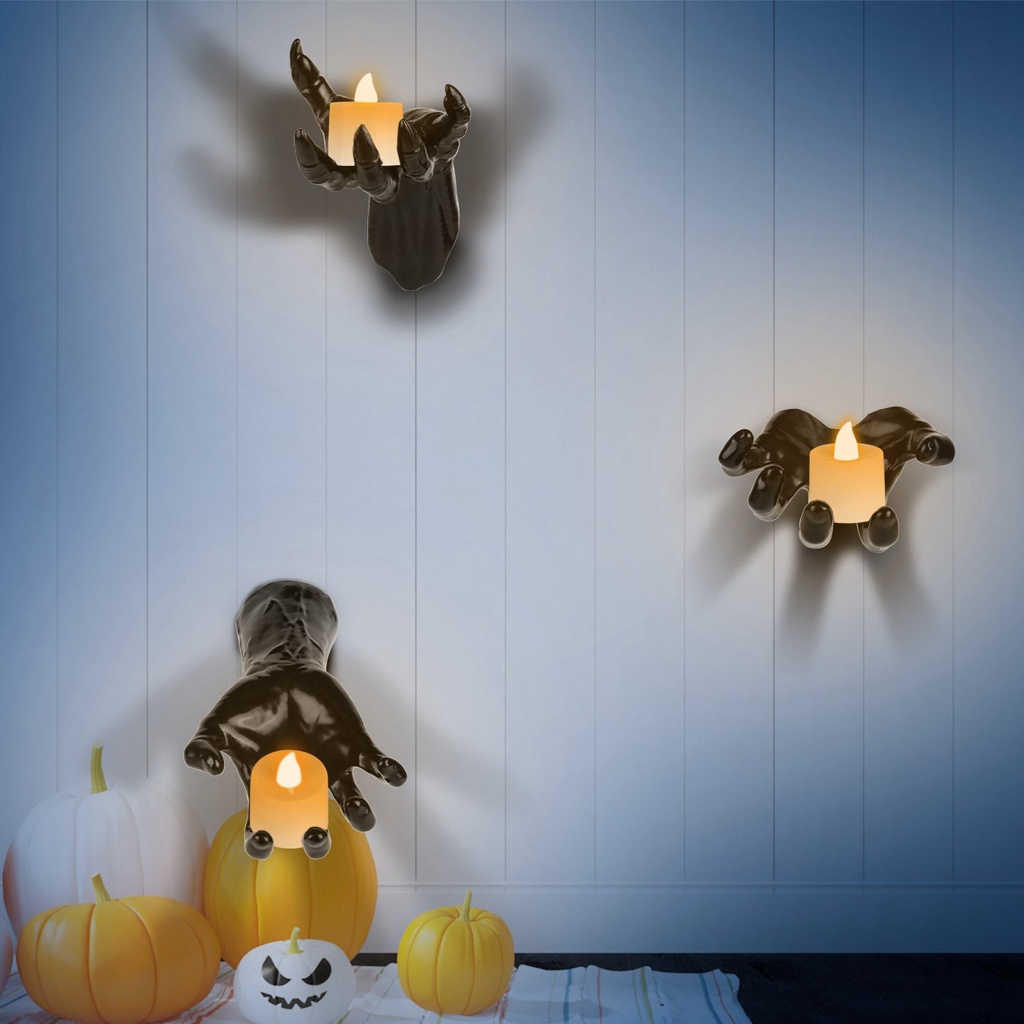 CREEPY REACHING HANDS WITH LIGHTED CANDLES - Halloween Wall Decor