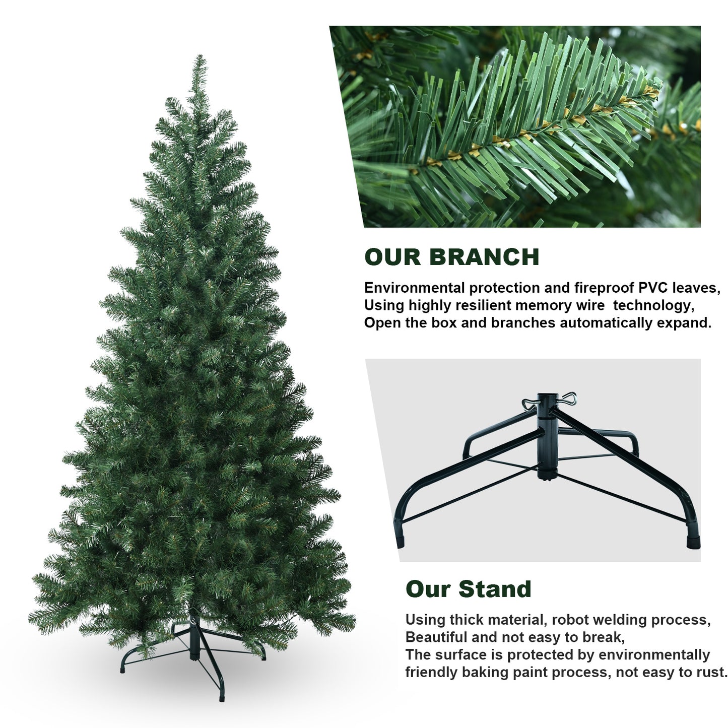 6ft PVC Hinged Green Tree Environmentally Friendly Fireproof Artificial Christmas Tree