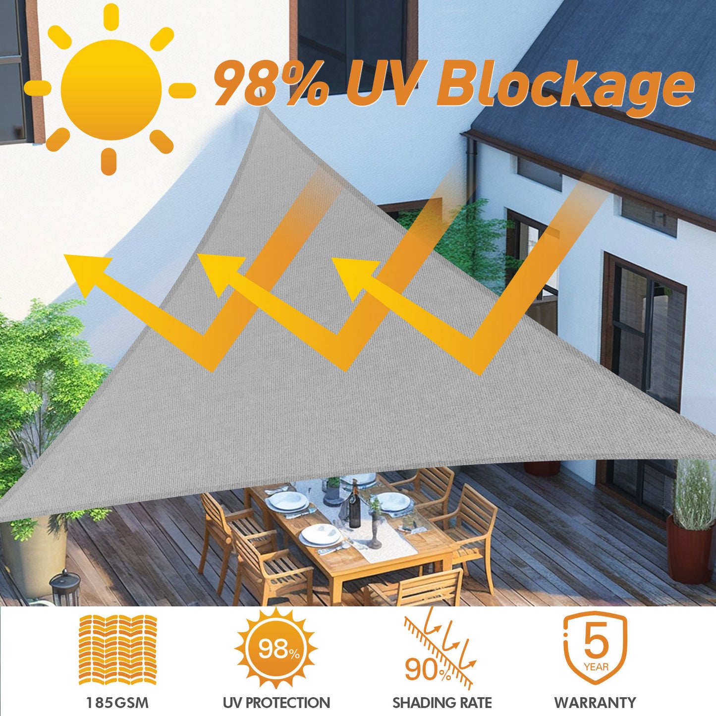 Artpuch Custom Size Light Gray Sun Shade Sail Triangle Canopy 185 GSM Durable Fabric UV Block Awning for Outdoor Patio Garden Backyard (Customized Available)