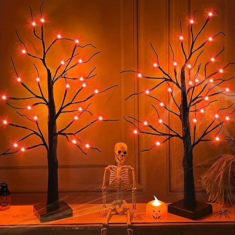 BLACK SPOOKY TREE WITH ORANGE GLOW LIGHTS