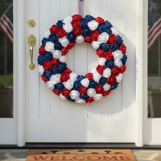 Red White And Blue Flowers 4th of July Wreath - Bow Removed