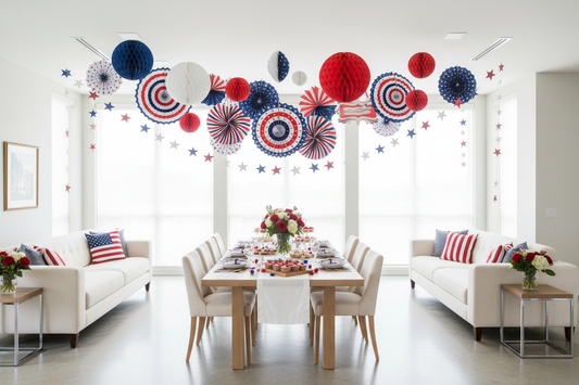 Red White And Blue Hanging Paper Decorations - 4th of July Lifestyle