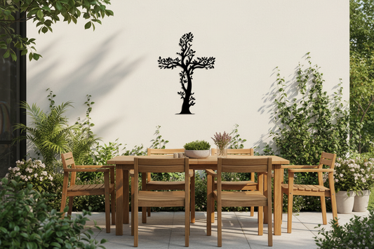 Vintage Iron Tree of Life Cross - Backyard Patio Lifestyle